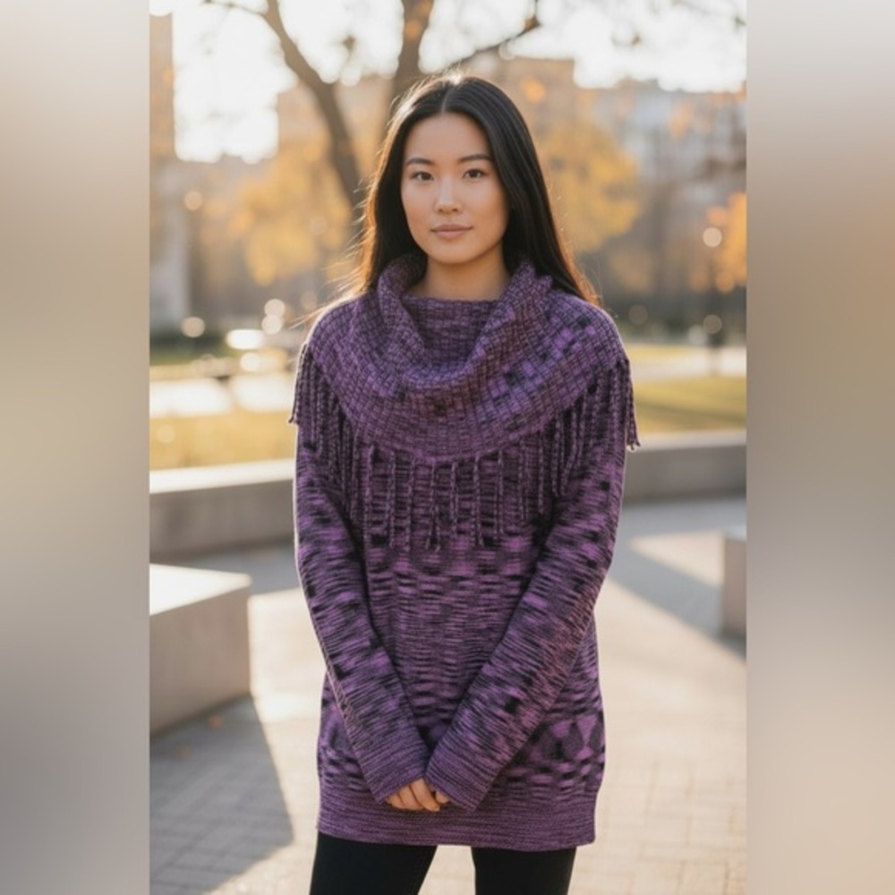 Allie & Rob Purple Sweater with Fringe collar size L